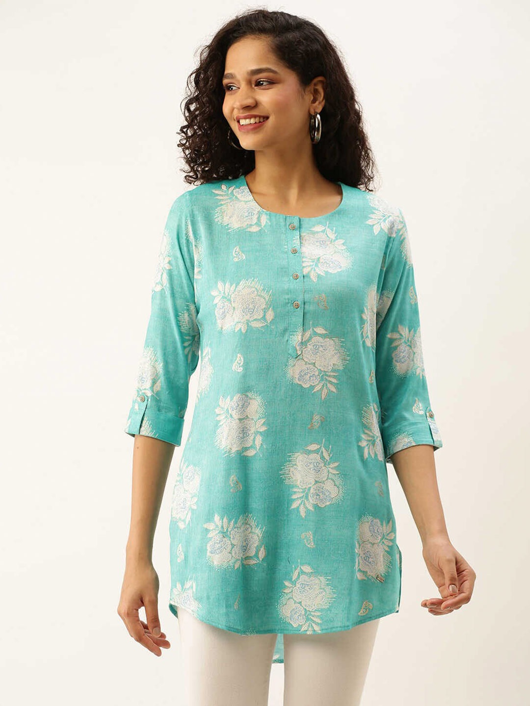 

ZOLA Floral Printed Tunic, Turquoise blue