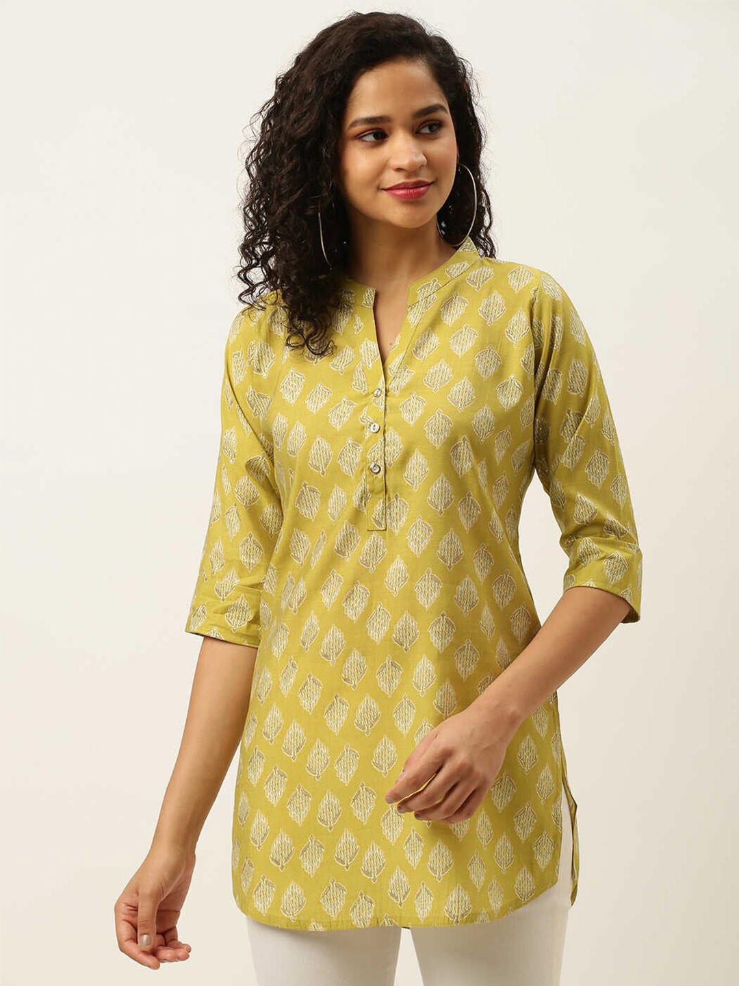 

ZOLA Mandarin Collar Printed Tunic, Green