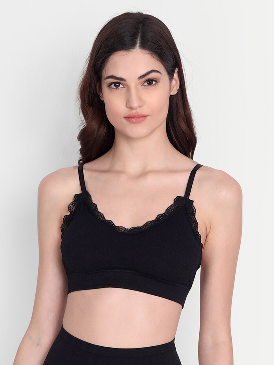 

Opulent Lightly Padded Non Wired Bralette Bra, Black