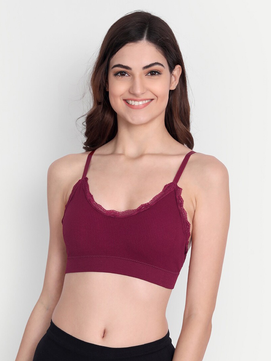

Opulent Lightly Padded Non Wired Bralette Bra, Maroon