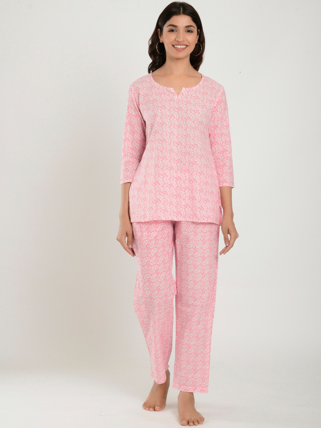 

CRAFIQA Women Printed Pure Cotton Night suit, Pink
