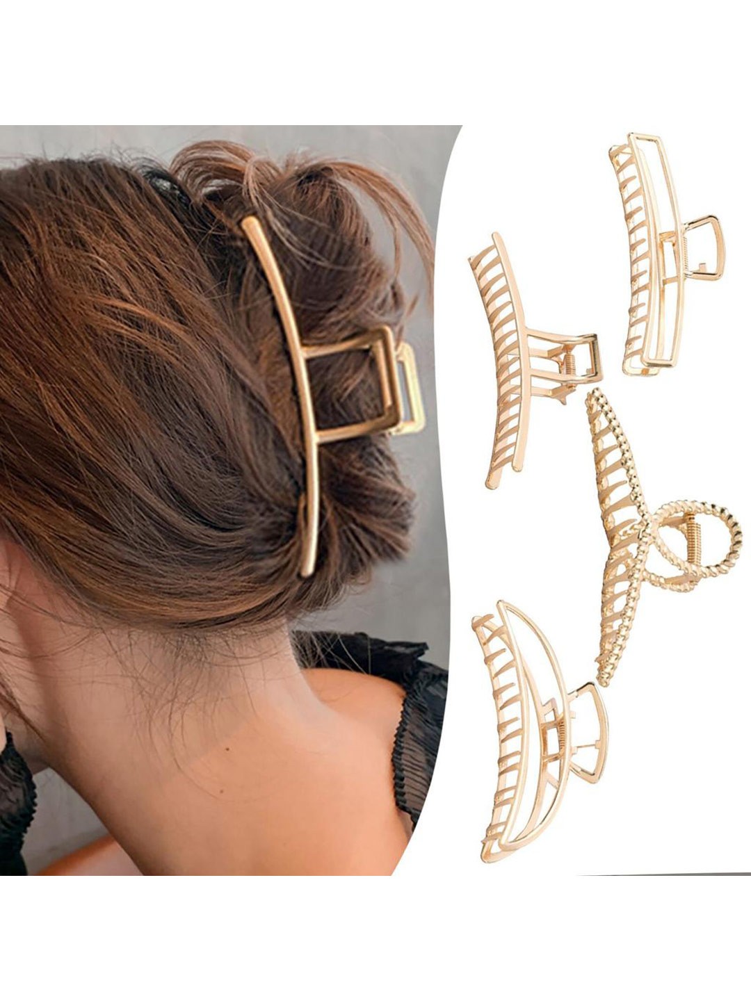 

VAGHBHATT Women Set of 4 Claw Clip, Gold