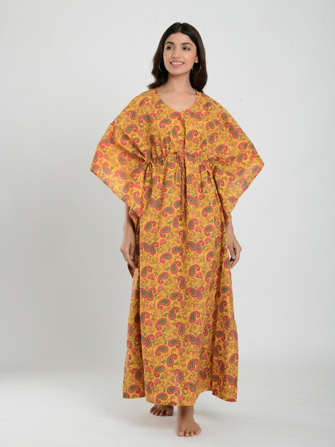 

CRAFIQA Printed Pure Cotton Maxi Nightdress, Mustard