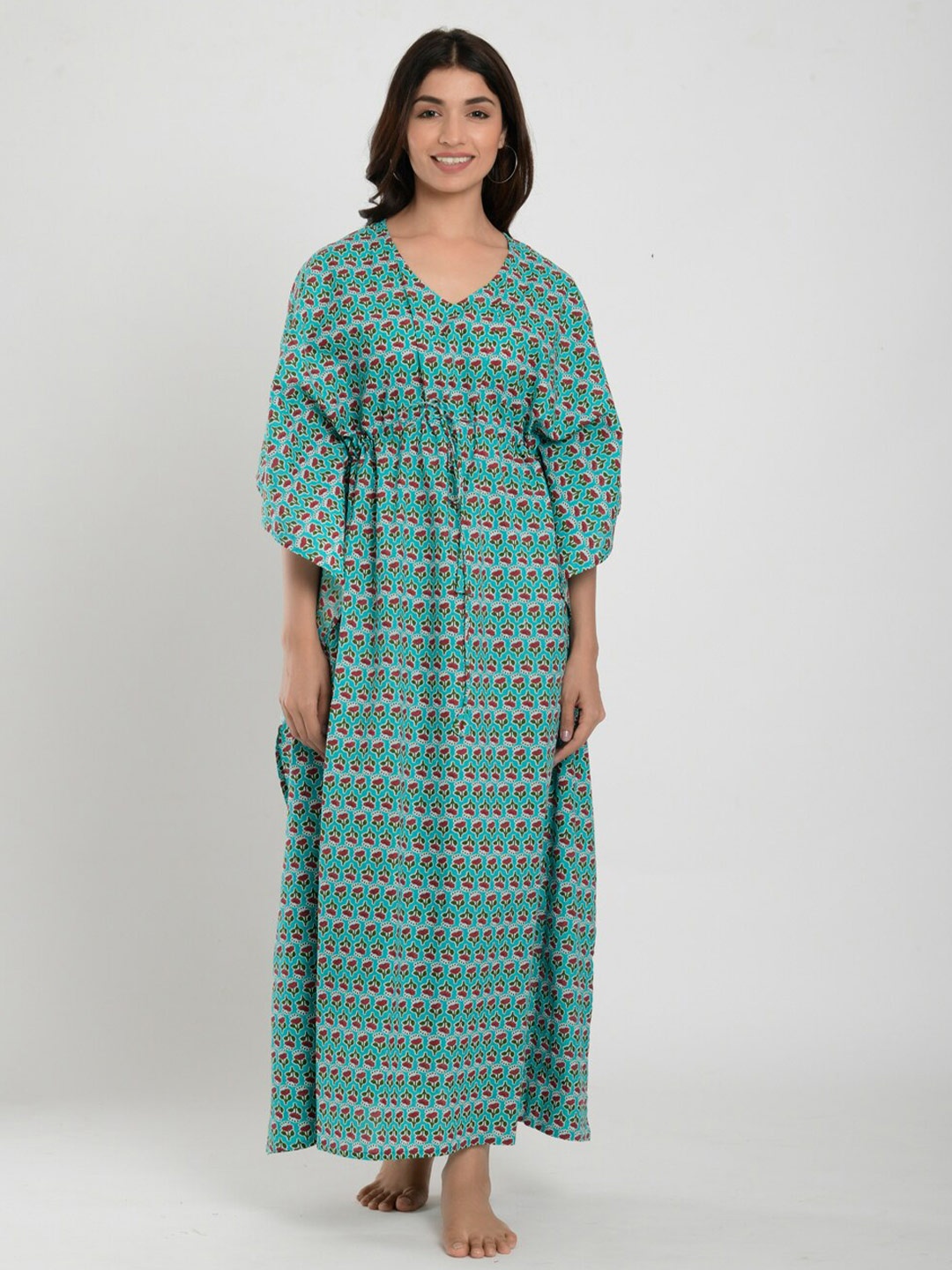 

CRAFIQA Printed Pure Cotton Maxi Nightdress, Sea green