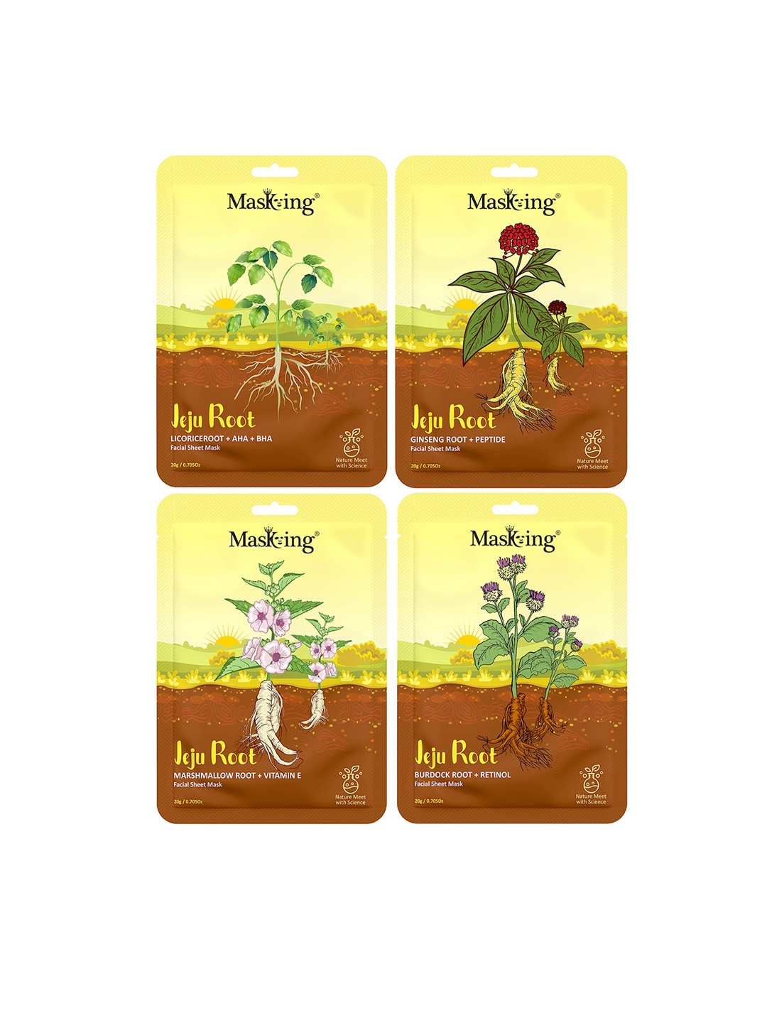 

MasKing Set Of 4 Jeju Root Facial Sheet Masks - 20 gm Each, White