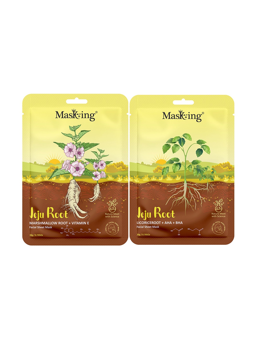 

MasKing Set Of 2 Jeju Root Facial Sheet Mask - 20 gm Each, Transparent