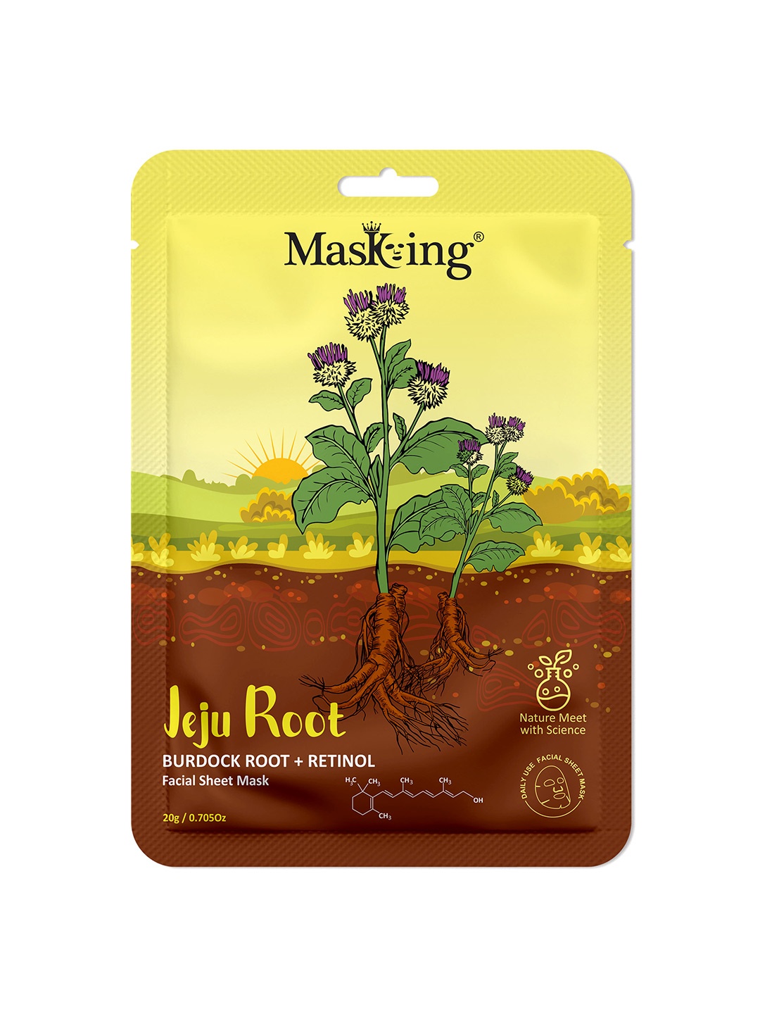 

MasKing Beauty Collection Glowing Jeju Root Burdock Root & Retinol Facial Sheet mask-20 gm, Transparent