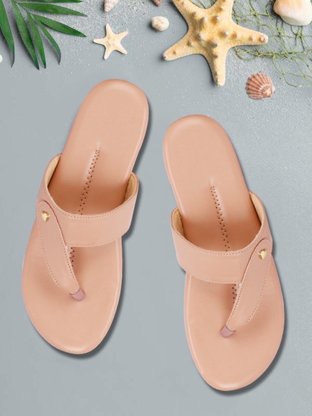 

sneakers villa Women T-Strap Flats, Peach