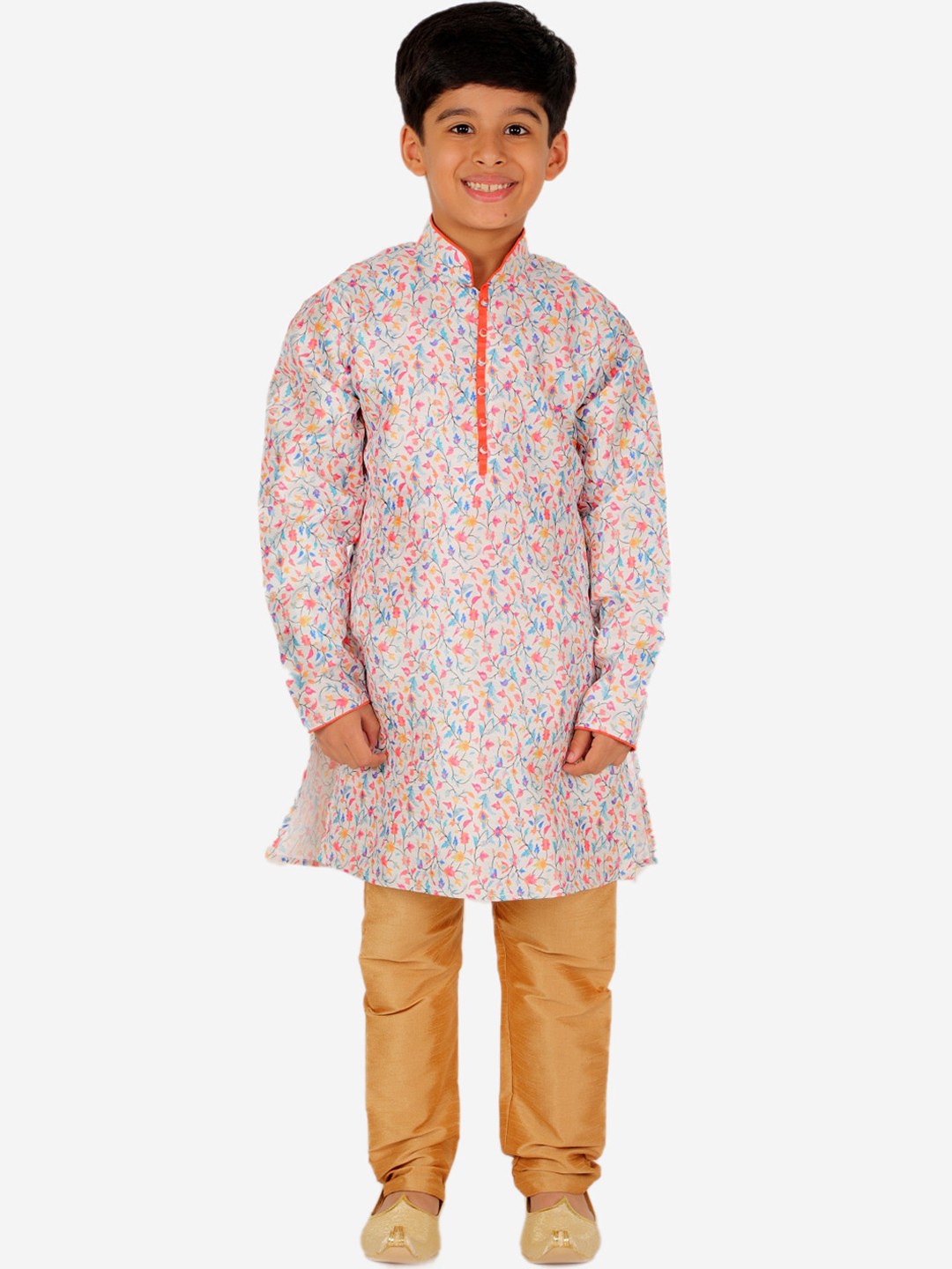 

Pro-Ethic STYLE DEVELOPER Boys Floral Printed Pure Cotton Kurta with Churidar, Cream