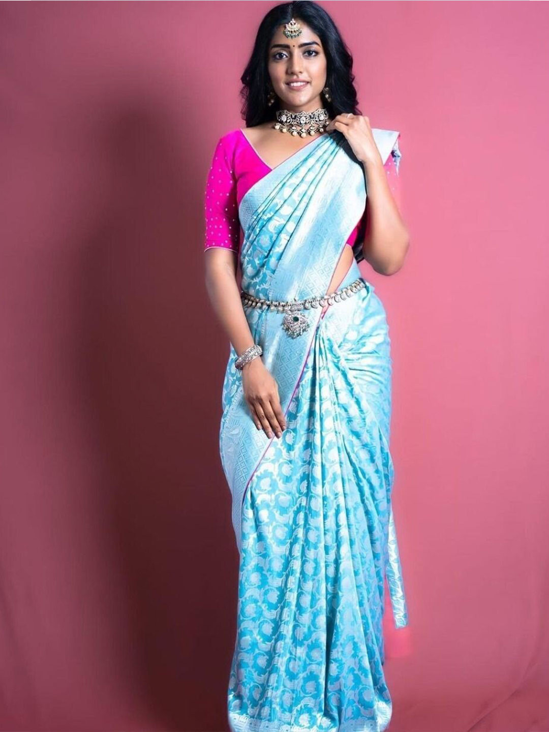 

Fashion Booms Woven Design Zari Pure Silk Banarasi Saree, Blue