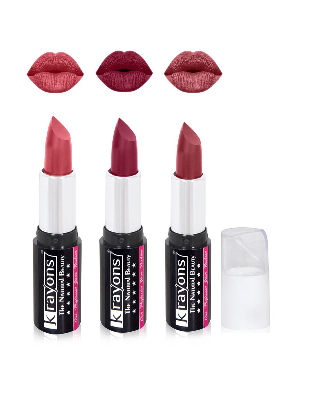 

krayons The Natural Beauty Set Of 3 Moisturizing Matte Lipsticks - 4 g Each, Pink