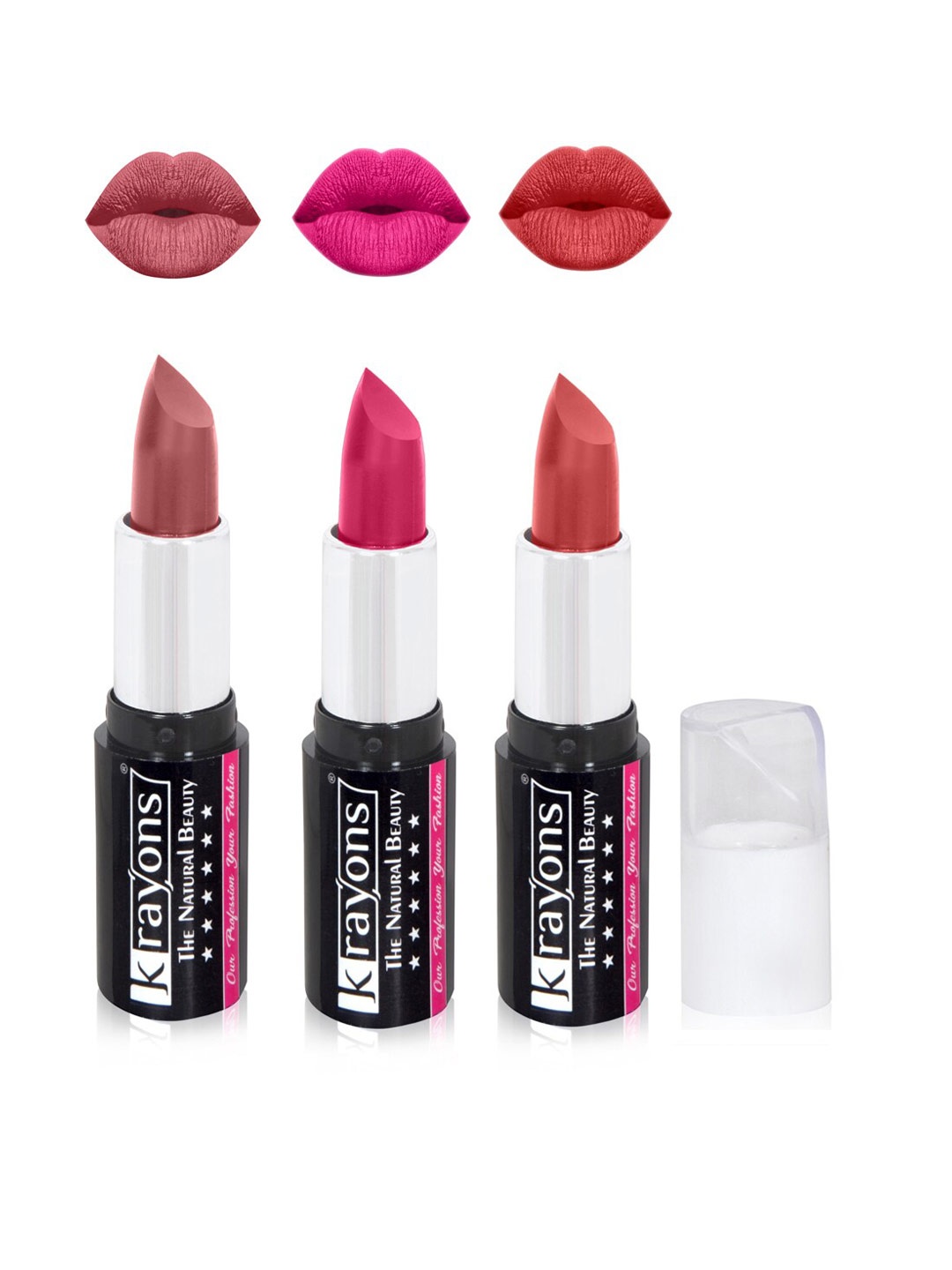 

krayons The Natural Beauty Set Of 3 Moisturizing Matte Lipsticks - 4 g Each, Pink