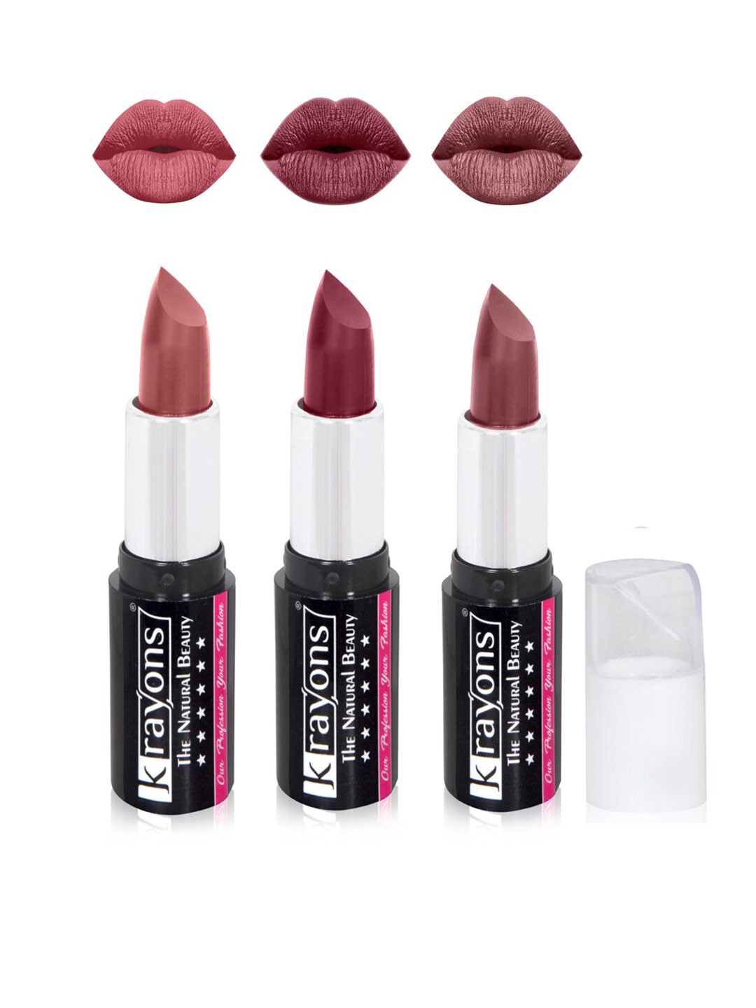 

krayons The Natural Beauty Set Of 3 Moisturizing Matte Lipsticks - 4 g Each, Maroon