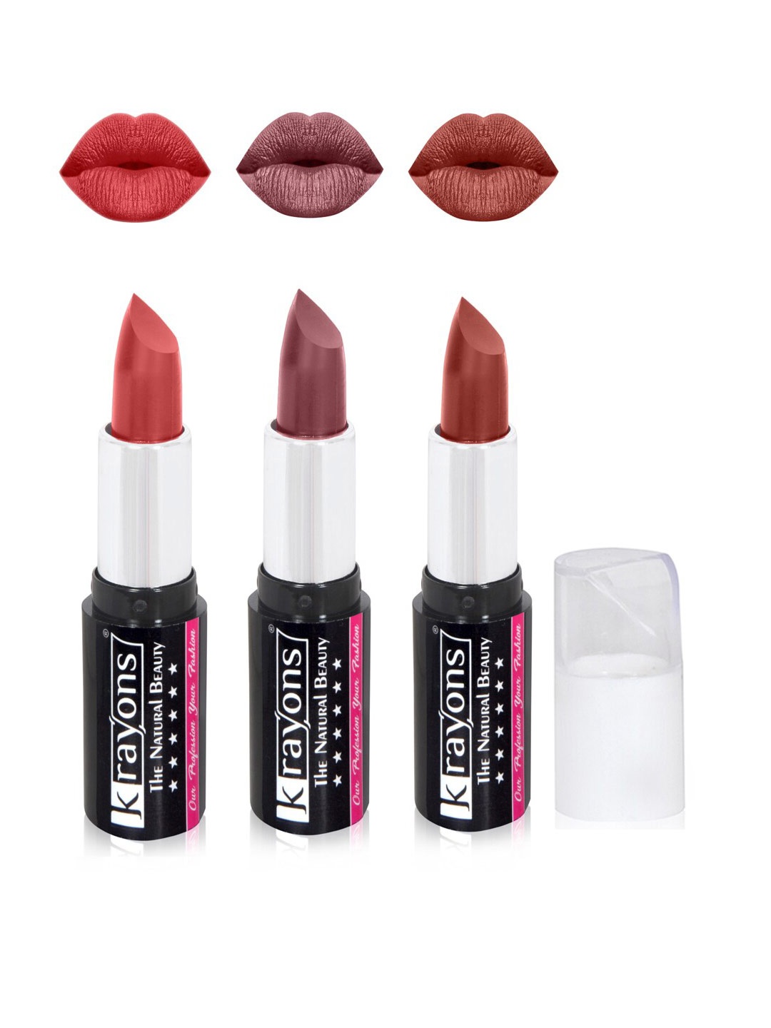 

krayons The Natural Beauty Set Of 3 Moisturizing Matte Lipsticks - 4 g Each, Red
