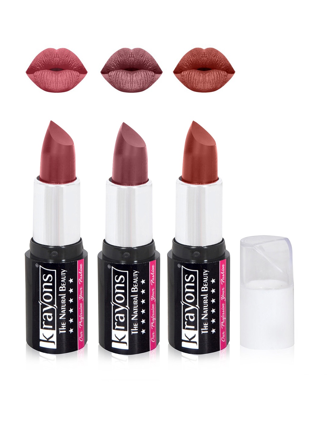 

krayons The Natural Beauty Set Of 3 Moisturizing Matte Lipsticks - 4 g Each, Brown