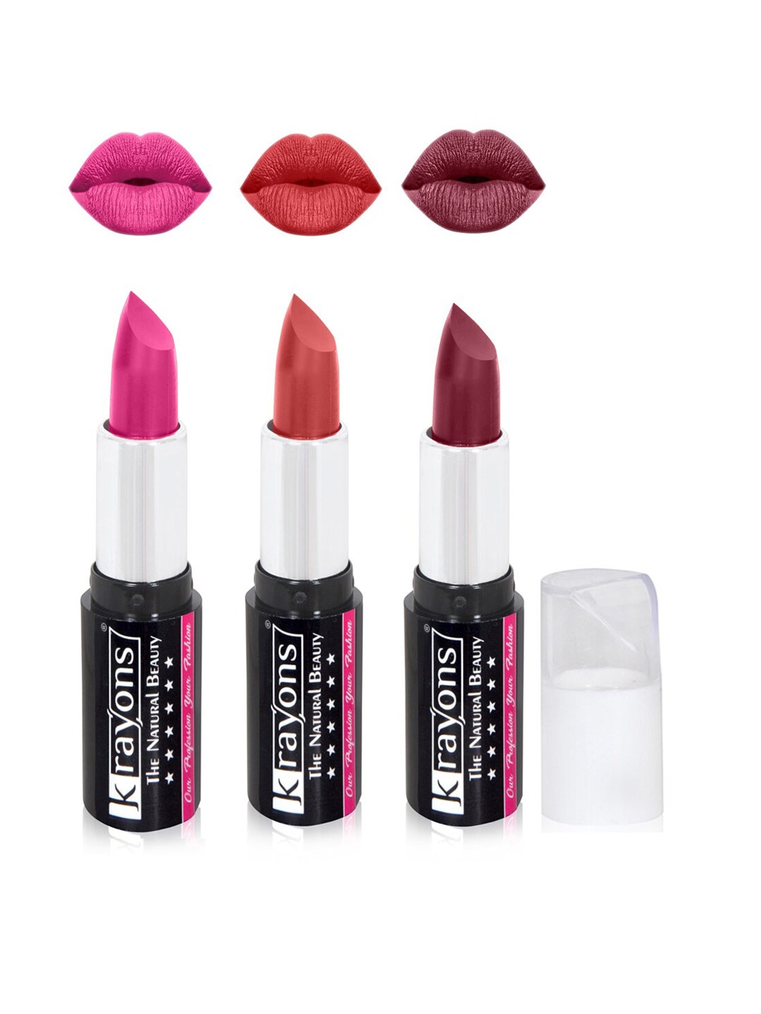

krayons The Natural Beauty Set Of 3 Moisturizing Matte Lipsticks - 4 g Each, Pink