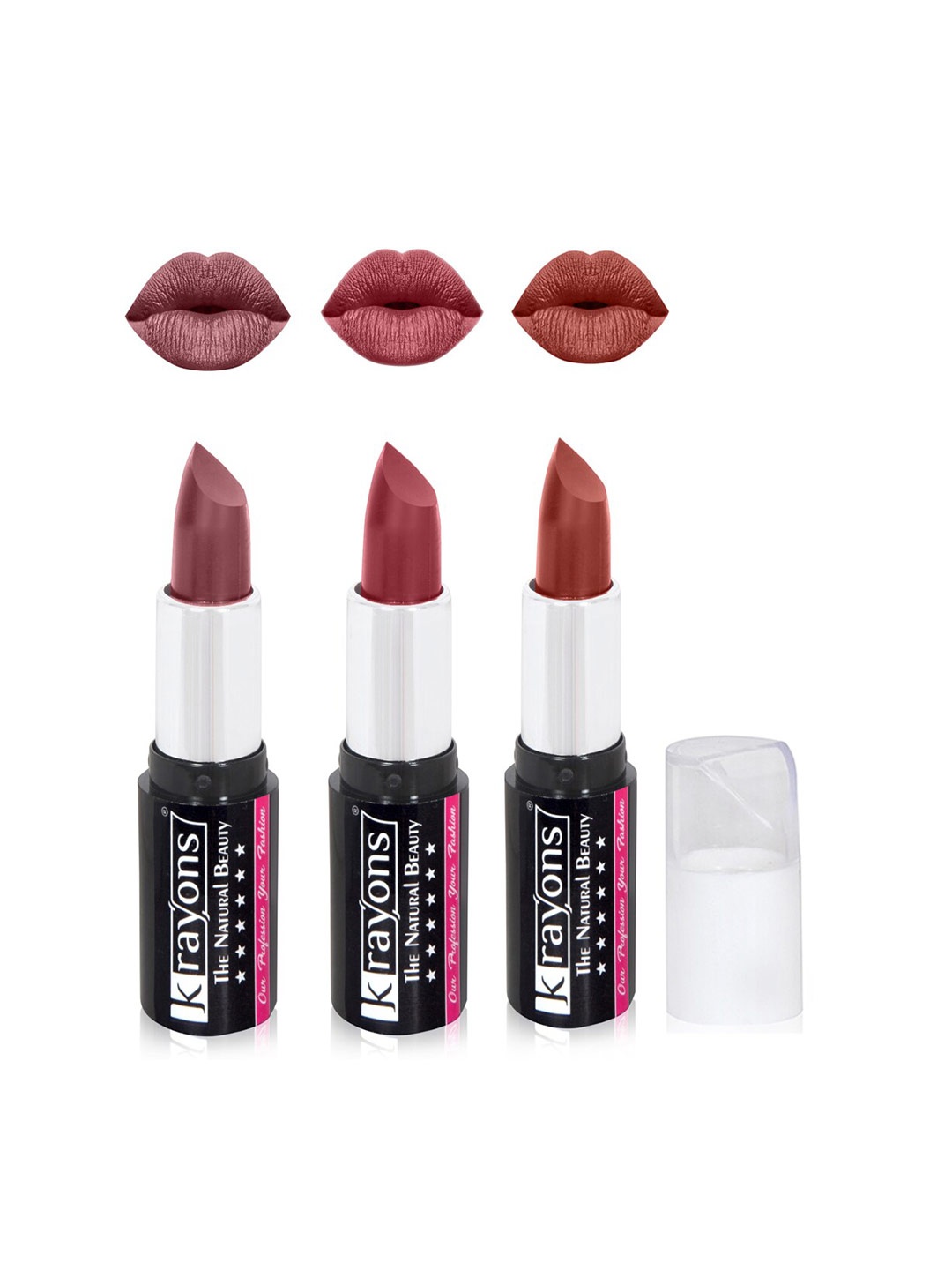 

krayons The Natural Beauty Set Of 3 Moisturizing Matte Lipsticks - 4 g Each, Maroon