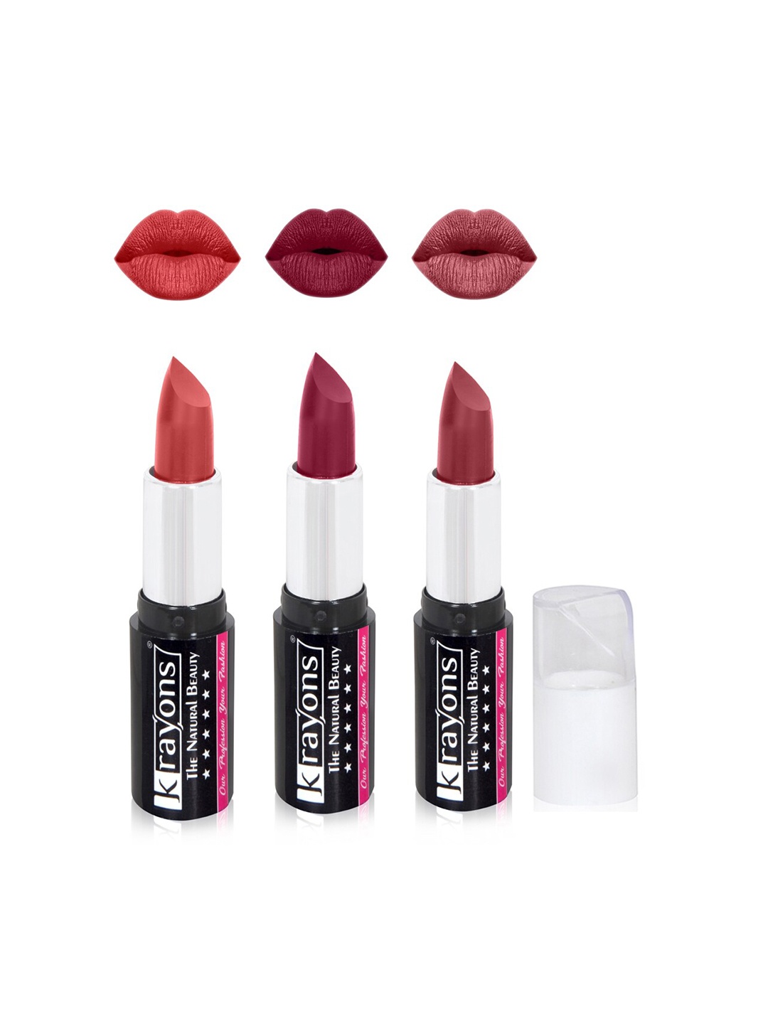 

krayons The Natural Beauty Set Of 3 Moisturizing Matte Lipsticks - 4 g Each, Red