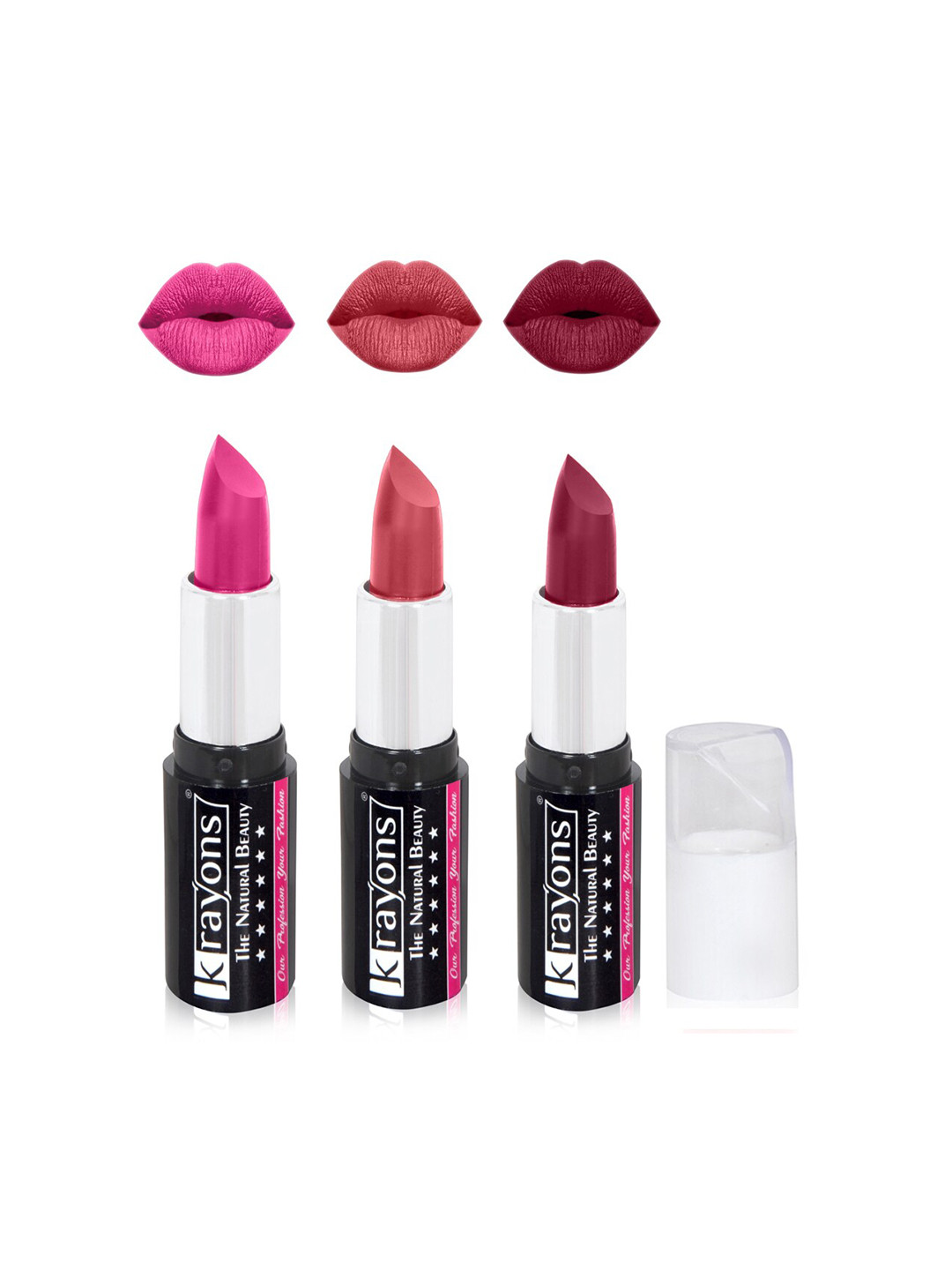 

krayons The Natural Beauty Set Of 3 Moisturizing Matte Lipsticks - 4 g Each, Pink