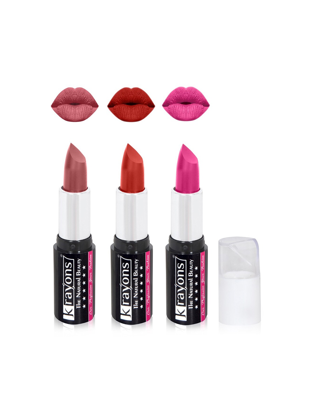 

krayons The Natural Beauty Set Of 3 Moisturizing Matte Lipsticks - 4 g Each, Pink