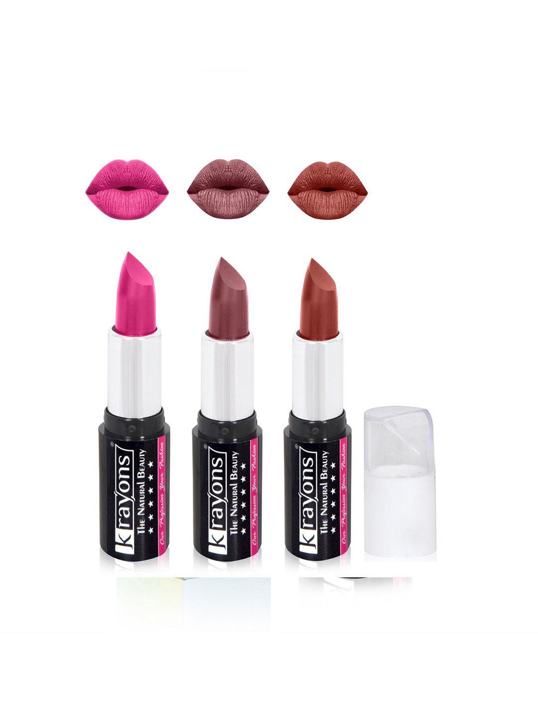 

krayons The Natural Beauty Set Of 3 Moisturizing Matte Lipsticks - 4 g Each, Pink