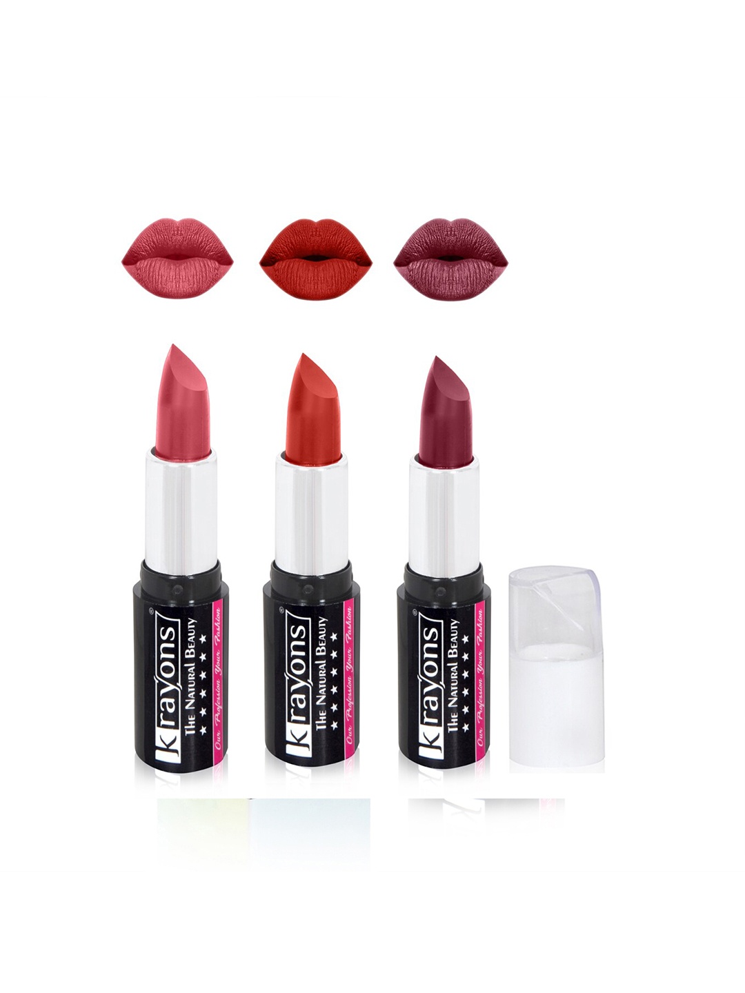 

krayons Set of 3 The Natural Beauty Moisturizing & Long-Lasting Matte Lipstick - 4 g each, Pink