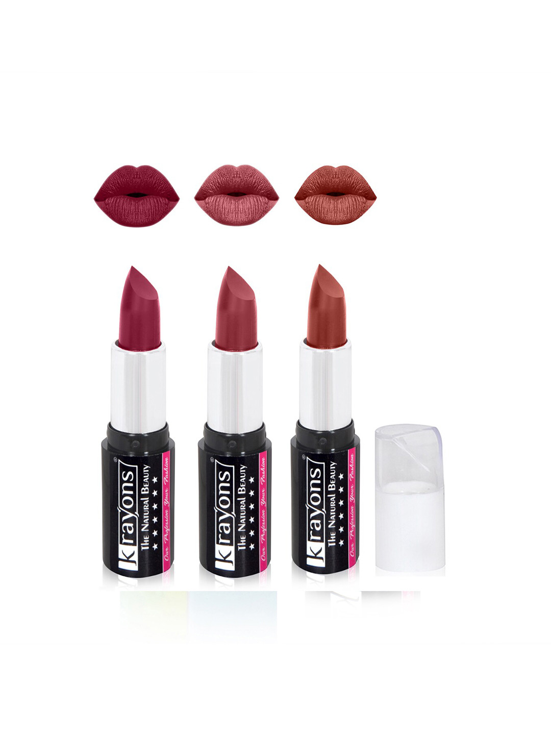 

krayons Set of 3 The Natural Beauty Moisturizing & Long-Lasting Matte Lipstick - 4 g each, Brown