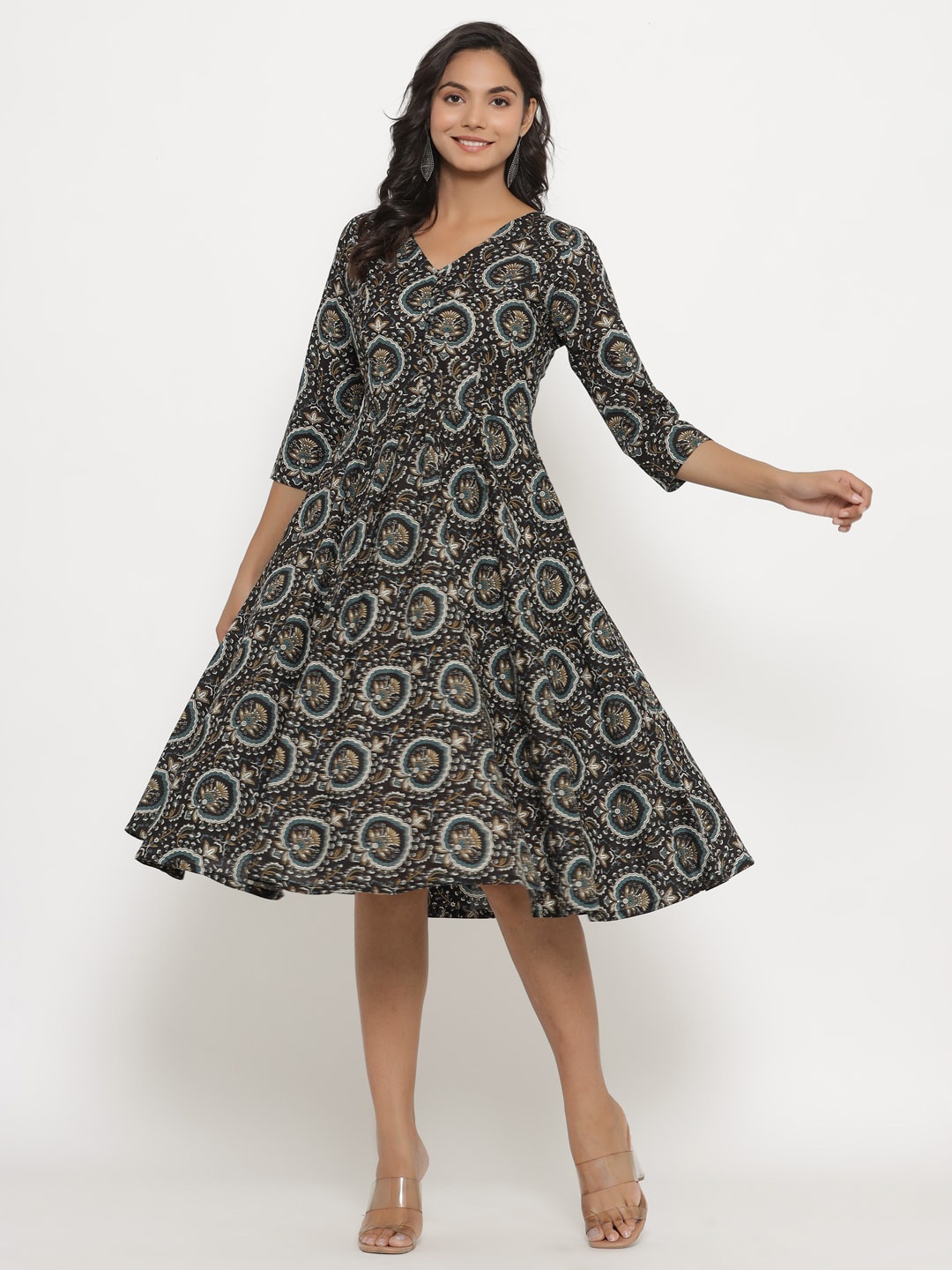 

CRAFIQA Floral Cotton Dress, Black