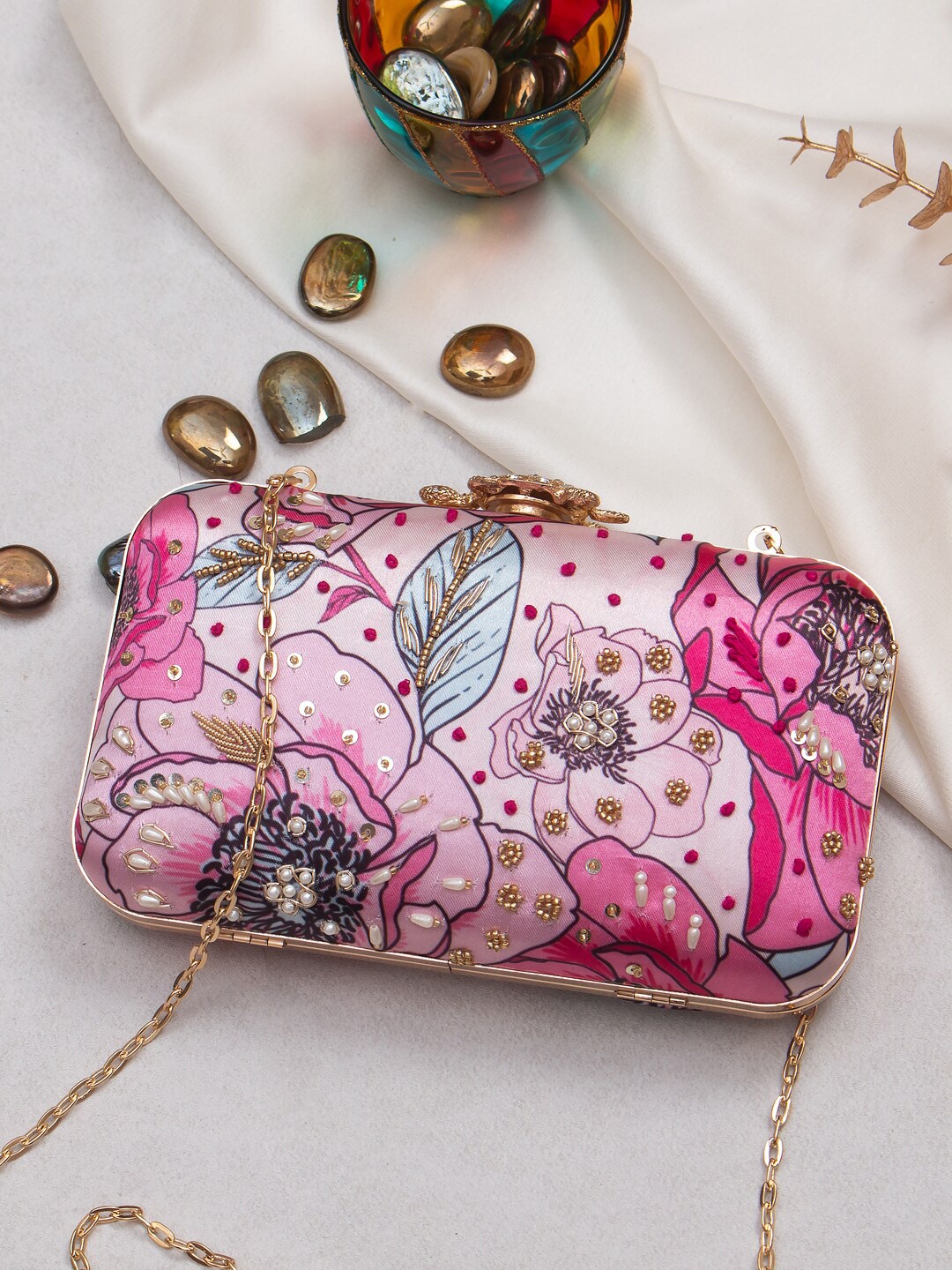 

Swisni Printed Box Clutch, Pink