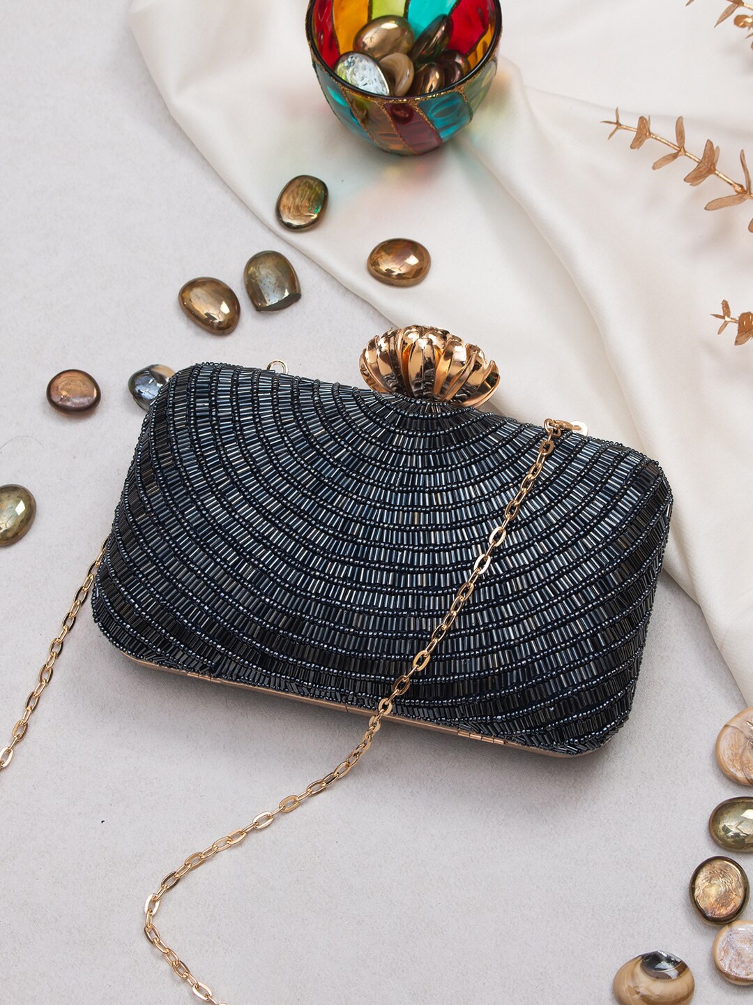 

Swisni Embellished Purse Clutch, Navy blue