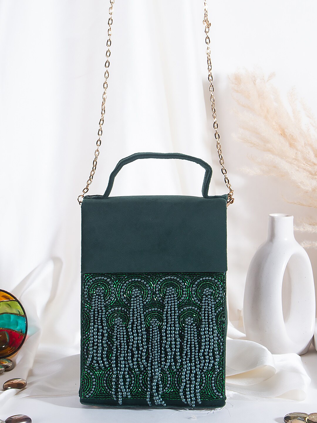 

Swisni Embellished Purse Clutch, Green