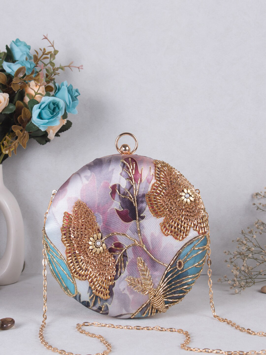 

Swisni Embellished Box Clutch, Brown