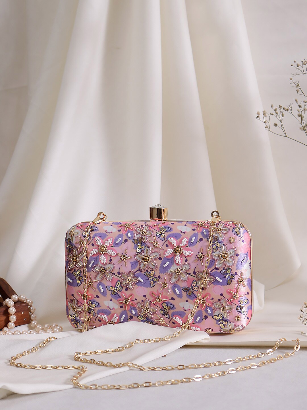 

Swisni Embellished Box Clutch, Pink