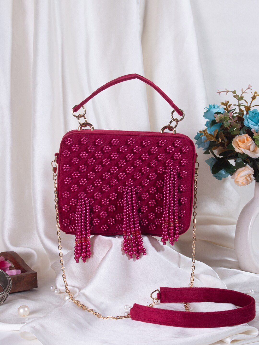 

Swisni Embellished Box Clutch, Pink