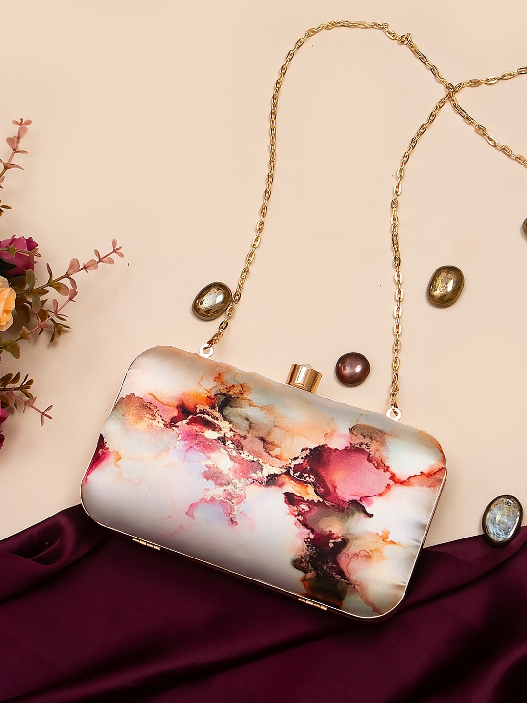 

Swisni Printed Box Clutch, Cream