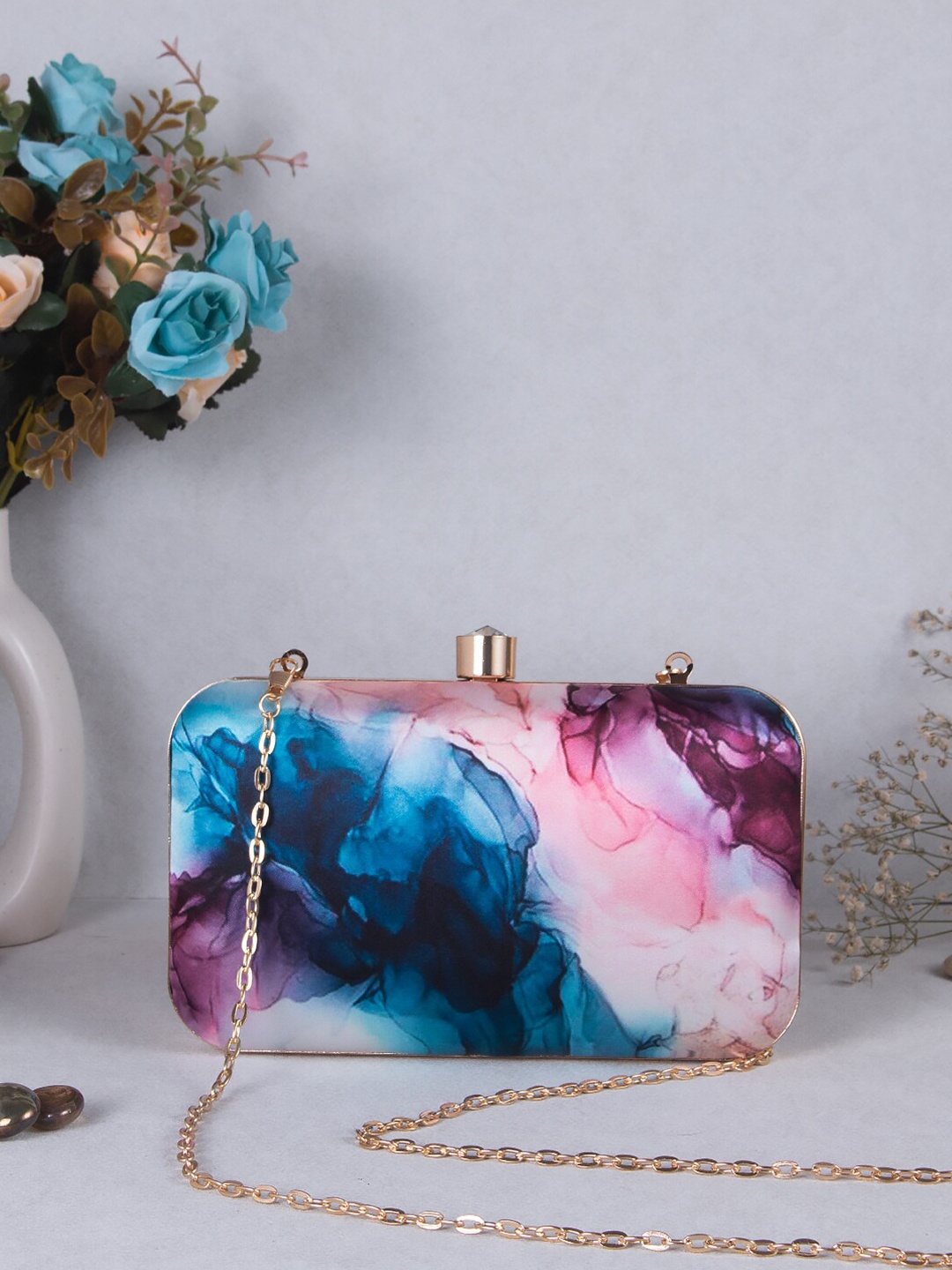 

Swisni Printed Box Clutch, Pink