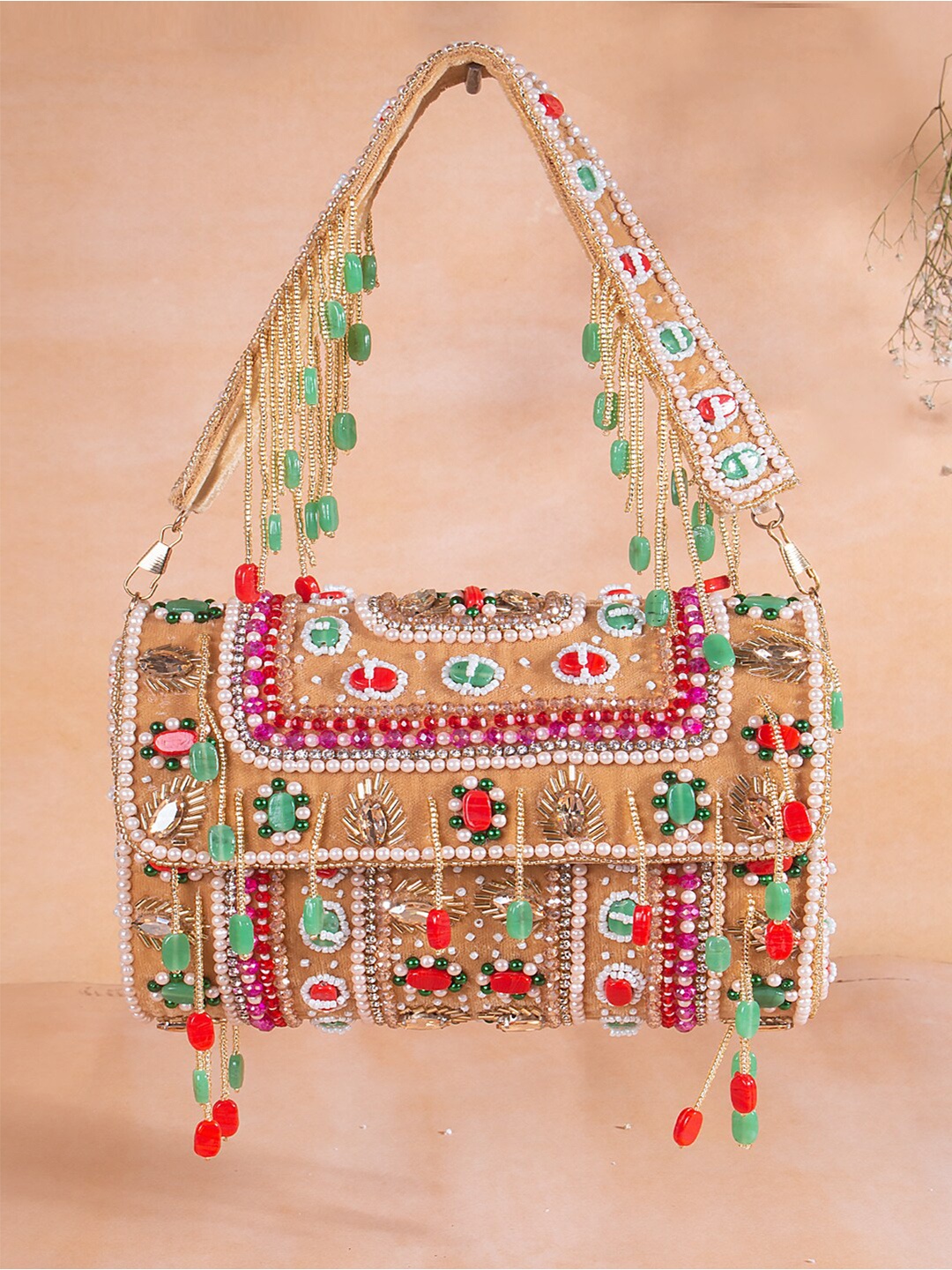 

Swisni Embroidered Purse Clutch, Gold