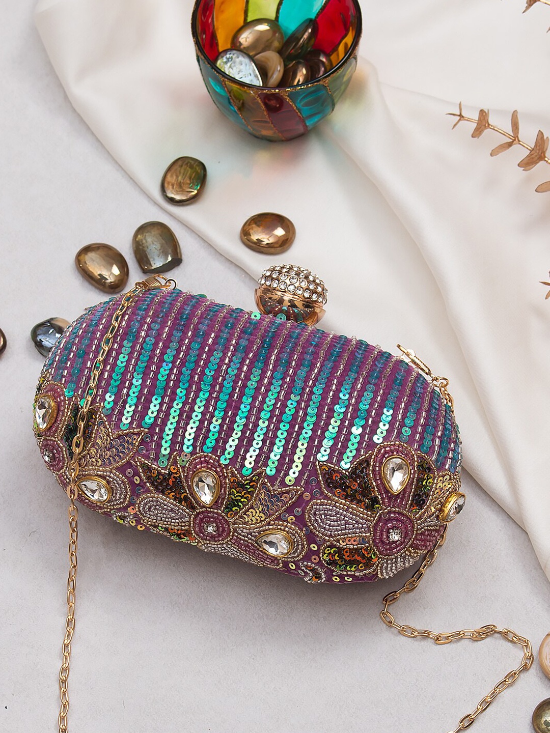 

Swisni Embellished Box Clutch, Purple