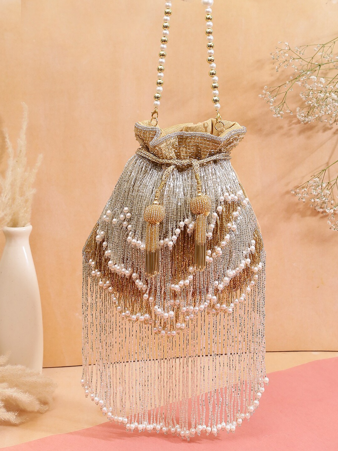 

Swisni Embroidered Potli Clutch, Gold