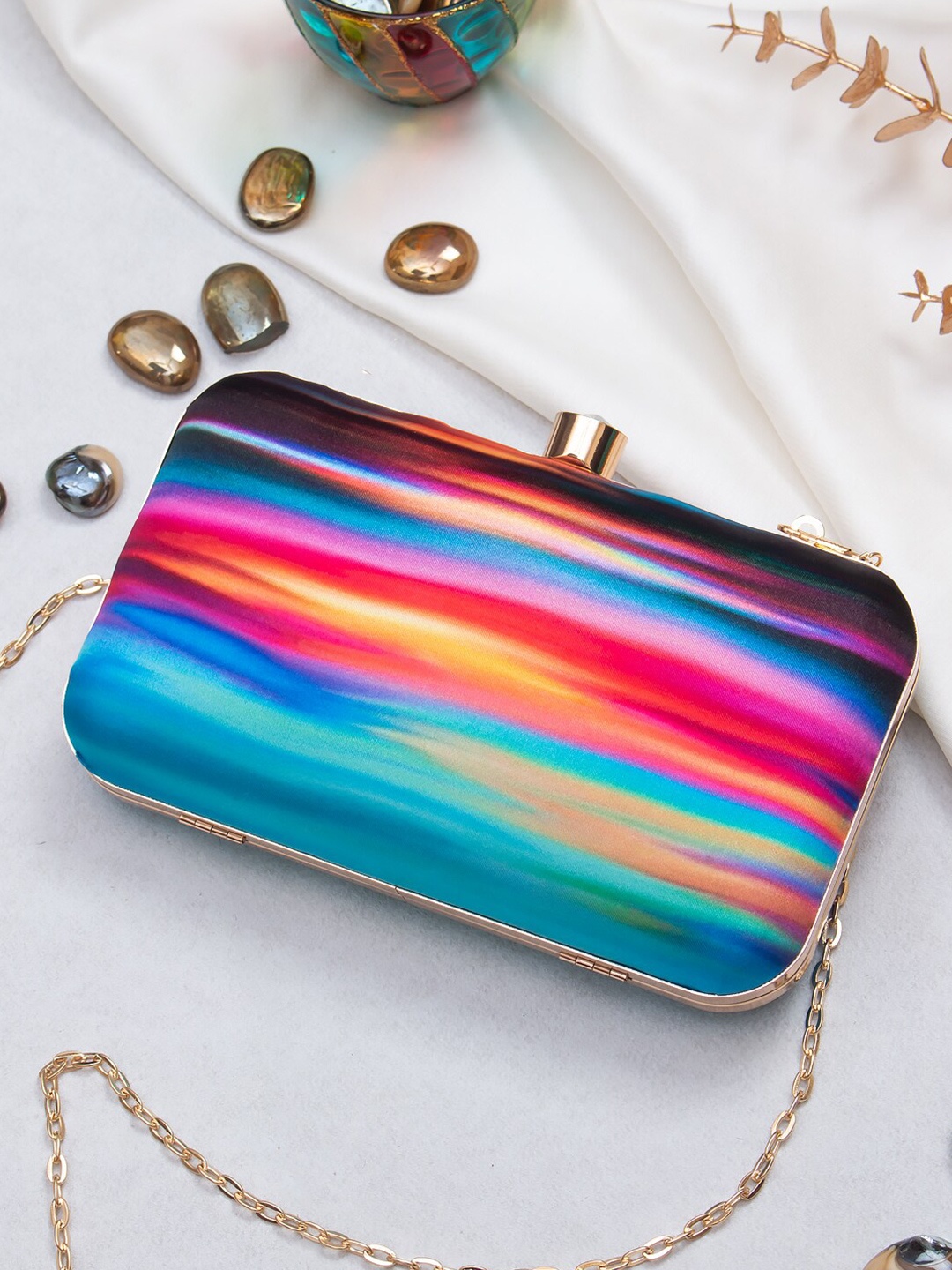 

Swisni Printed Box Clutch, Blue