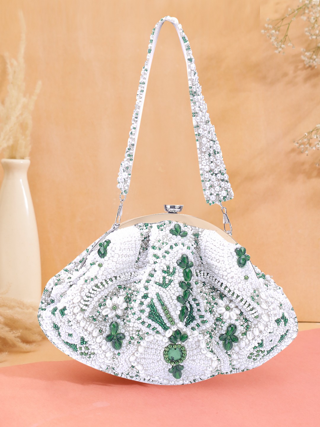 

Swisni Women Embellished Potli Clutch, Green
