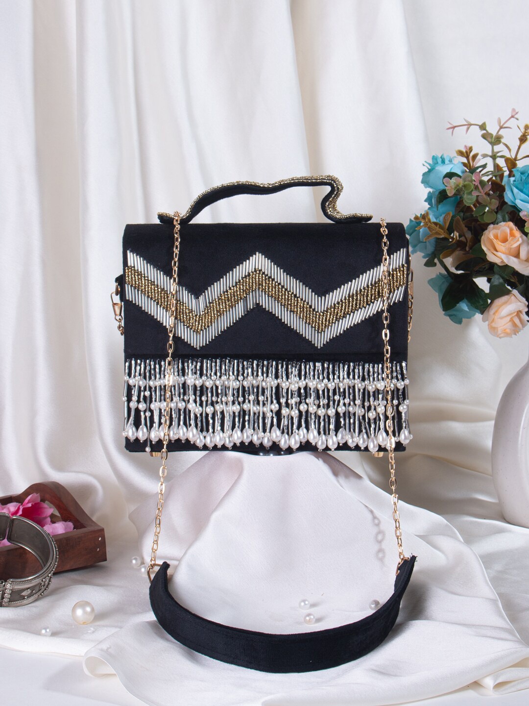 

Swisni Embellished Box Clutch, Black