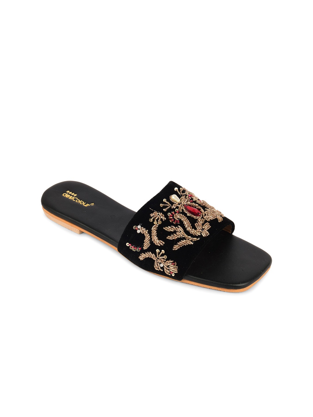 

DESI COLOUR Women Black Ethnic Open Toe Flats