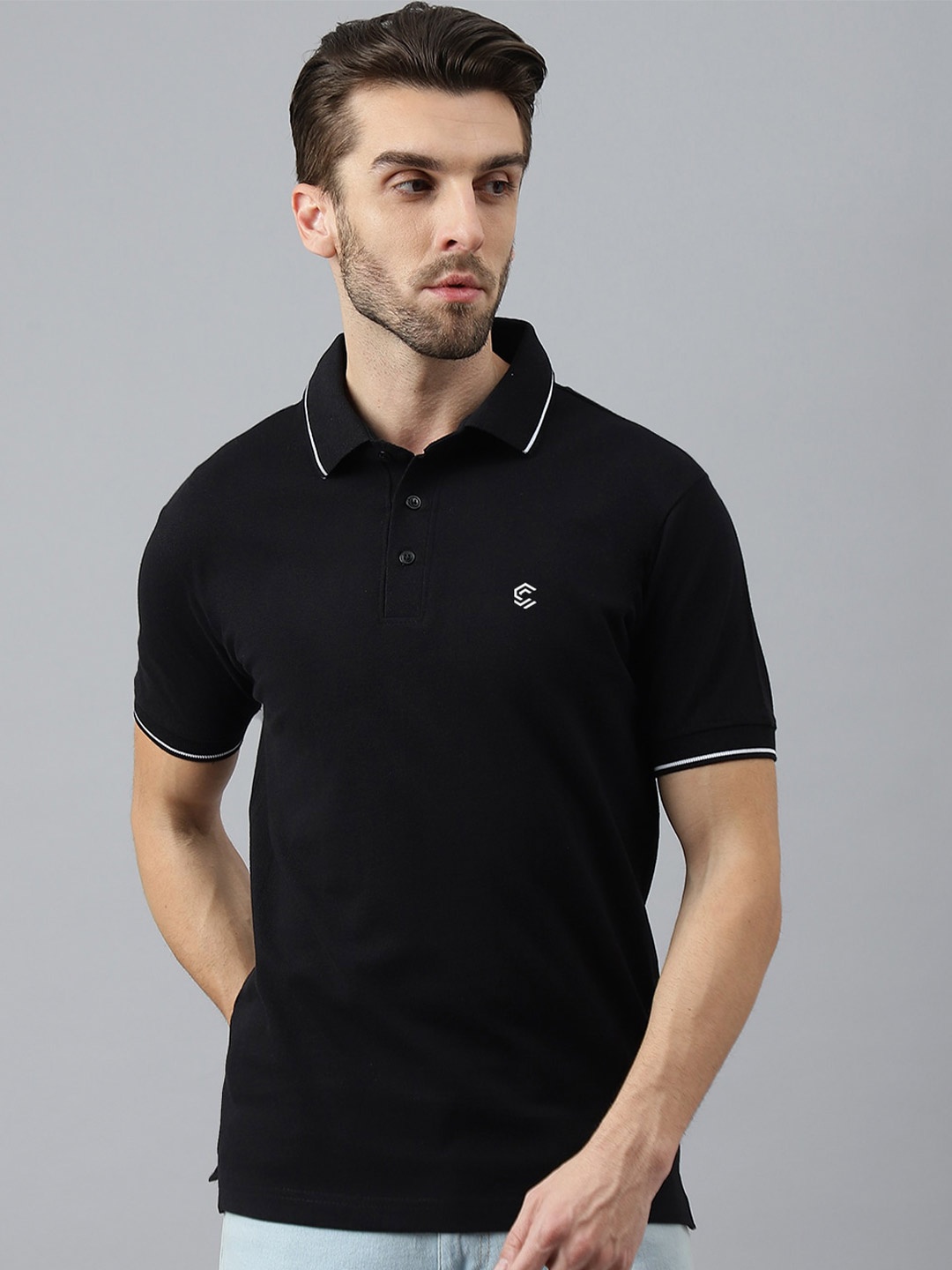 

COLOR CAPITAL Men Polo Collar Cotton T-shirt, Black