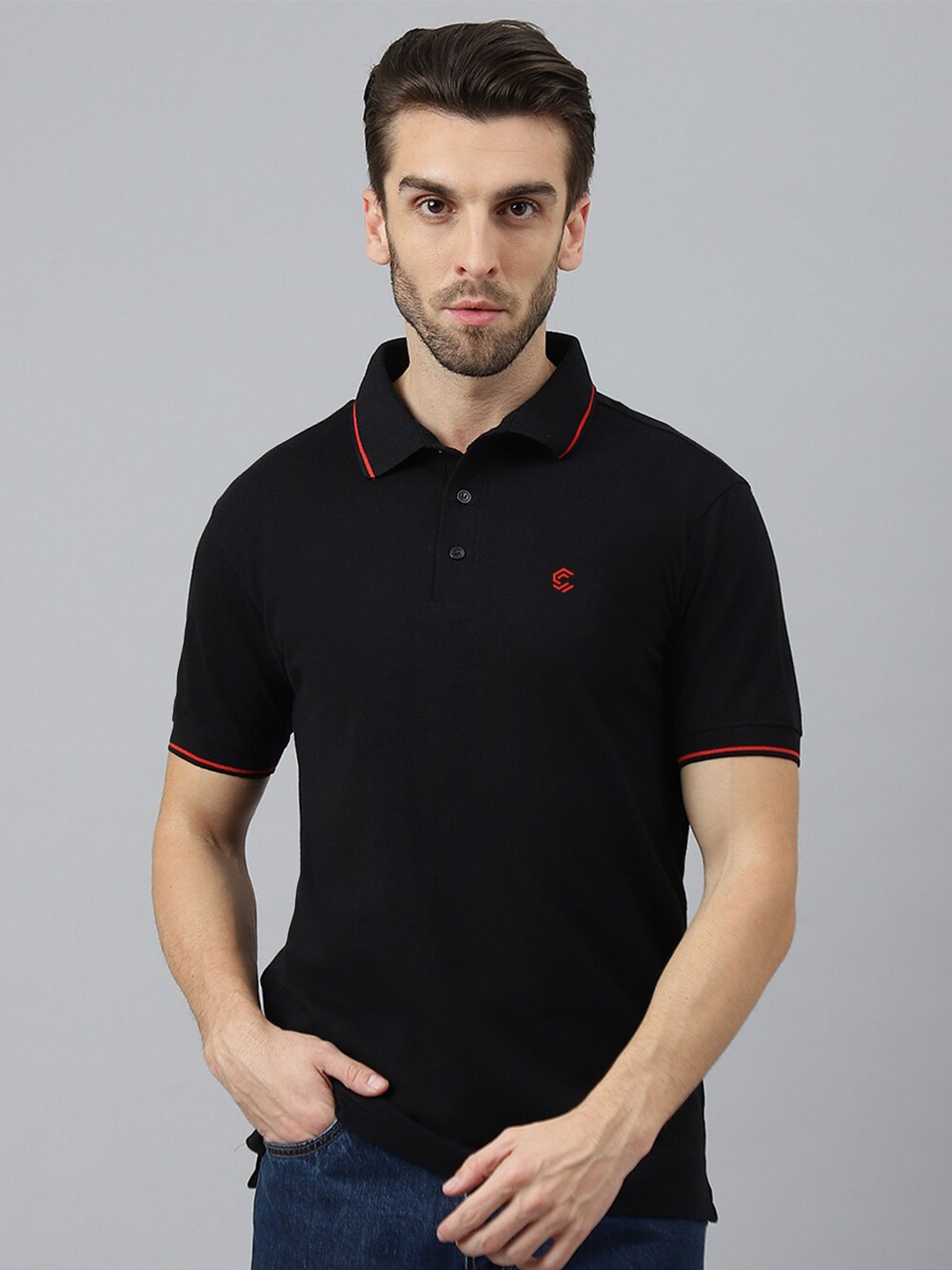 

COLOR CAPITAL Men Polo Collar Cotton T-shirt, Black