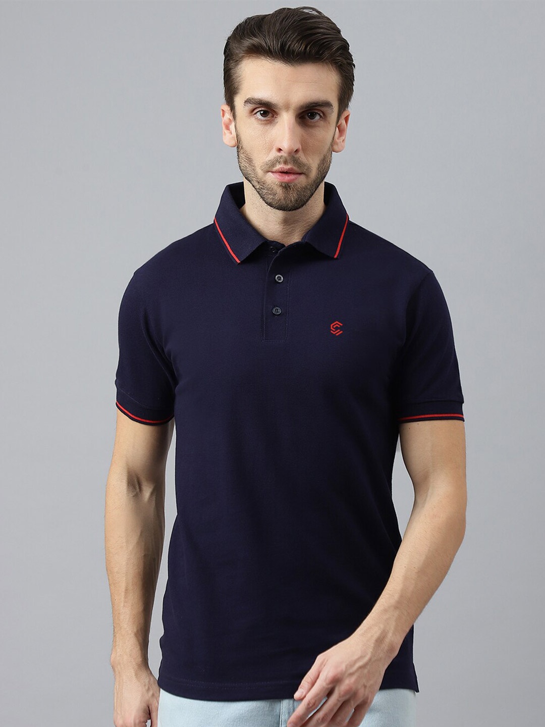 

COLOR CAPITAL Men Polo Collar Cotton T-shirt, Navy blue