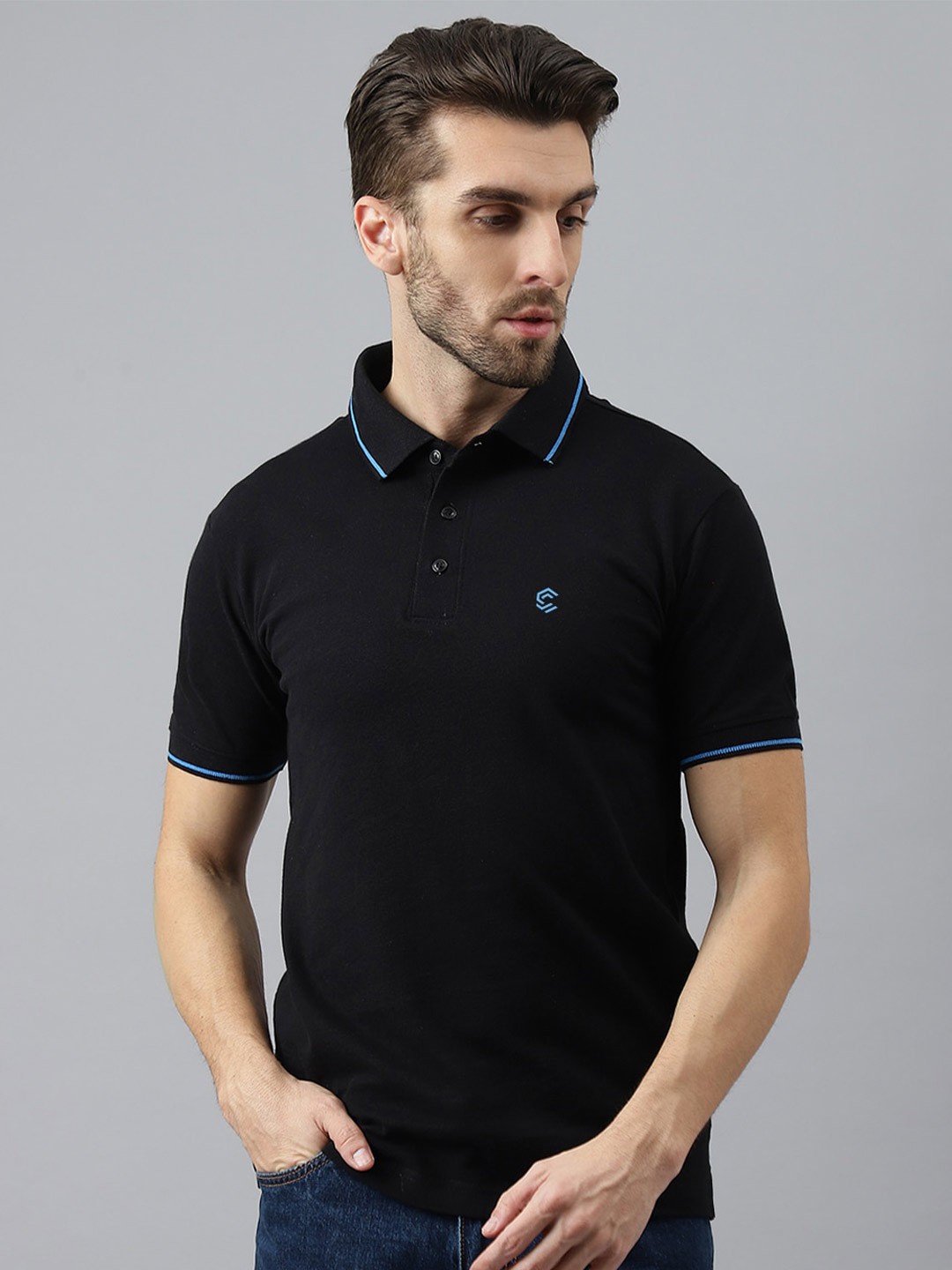 

COLOR CAPITAL Men Polo Collar Cotton T-shirt, Black