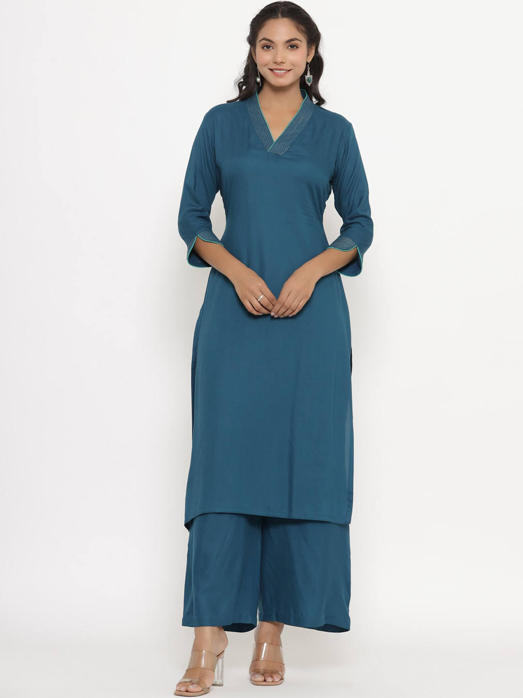 

CRAFIQA Women Kurta with Palazzos & Dupatta, Blue