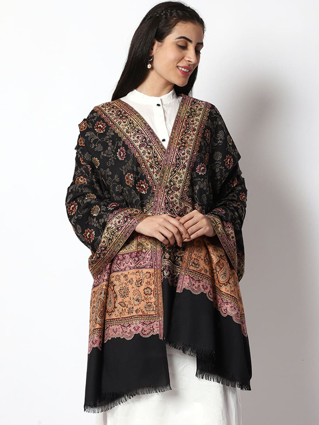 

WEAVERS VILLA Women Woven Design Shawl, Black