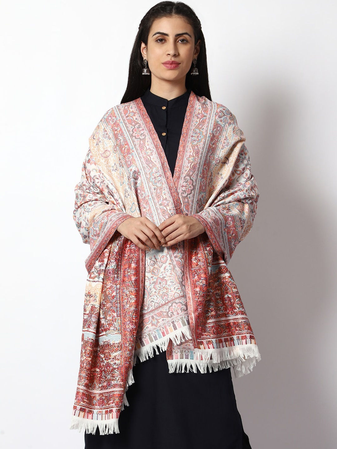

WEAVERS VILLA Women Woven Design Shawl, White